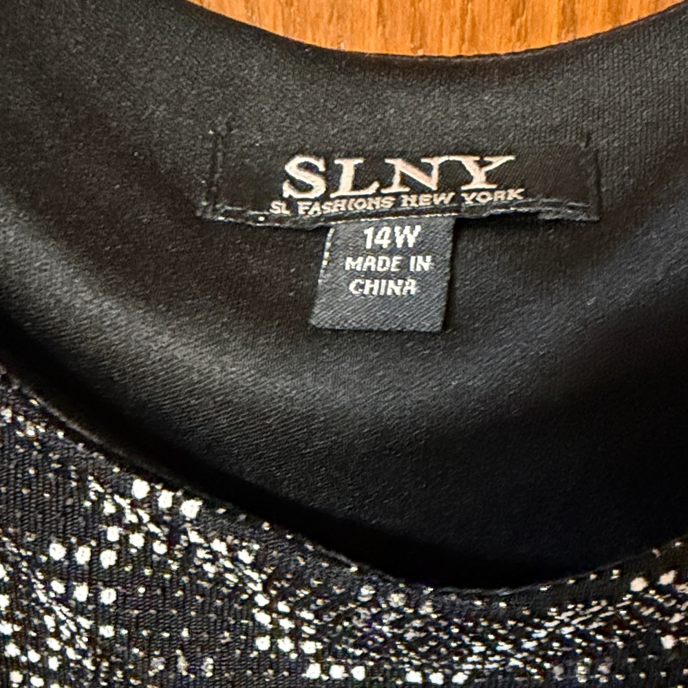 SLNT 14W Sparkly Black and Silver Slinky Dress with Tie at Waist NEW Comfortable - Picture 4 of 11